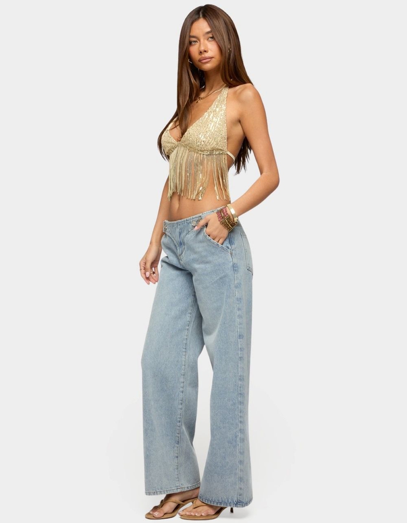 EDIKTED Azura Sequin Fringe Bra Top image number 3