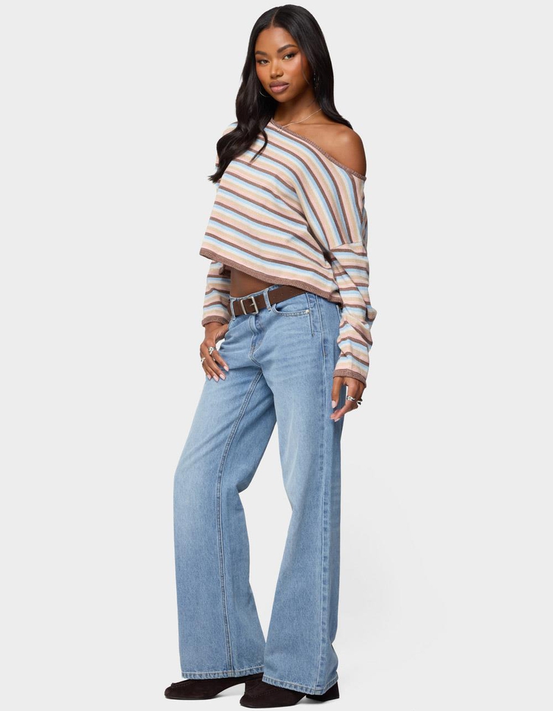 EDIKTED Alexis Off Shoulder Striped Knit Top image number 3