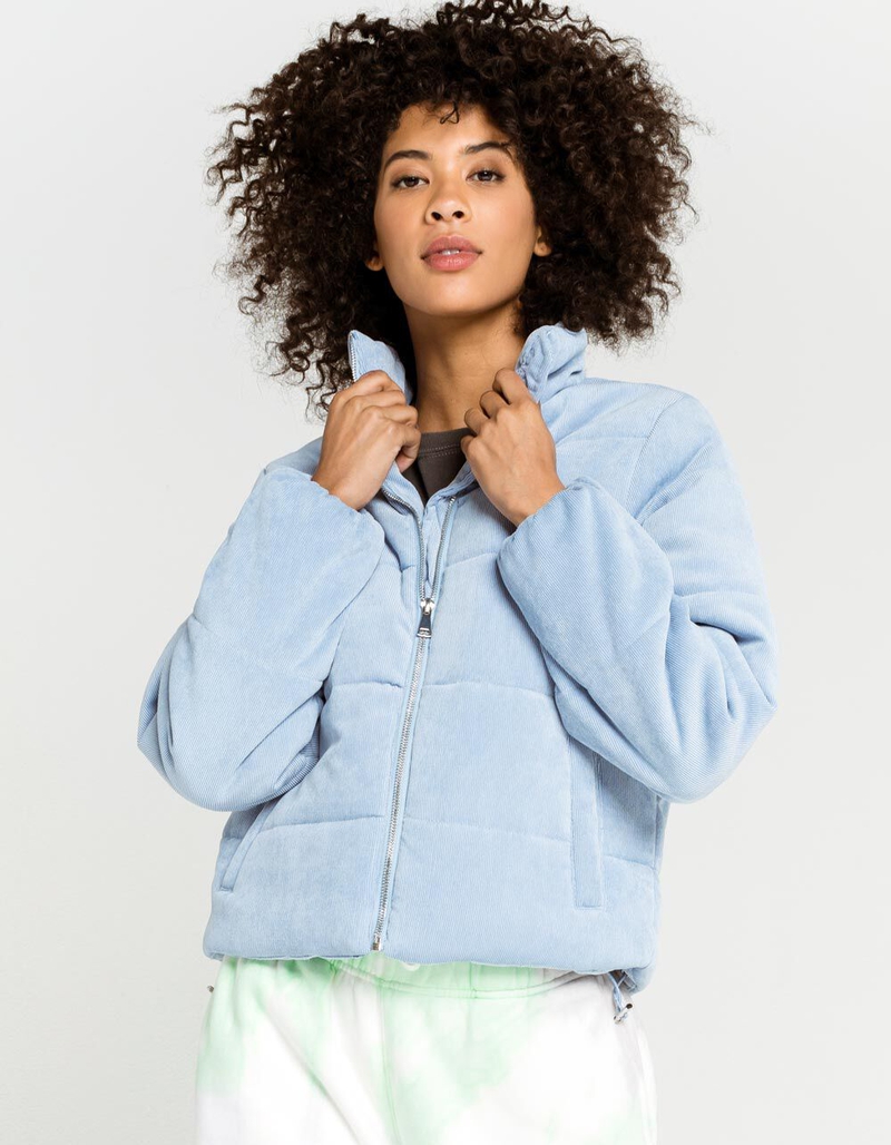 FULL TILT Essentials Corduroy Womens Light Blue Puffer Jacket image number 0