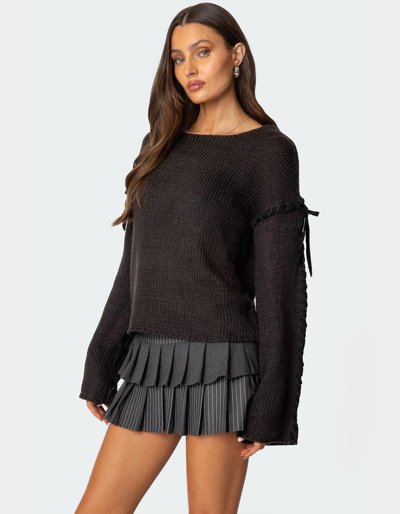 EDIKTED Amelia Lace Up Sleeve Sweater image number 2