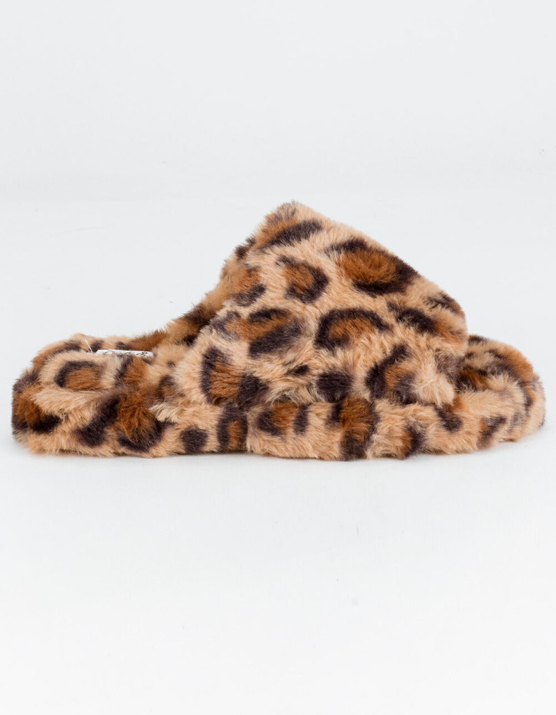 QUPID Faux Fur Womens Leopard Slide Sandals image number 2