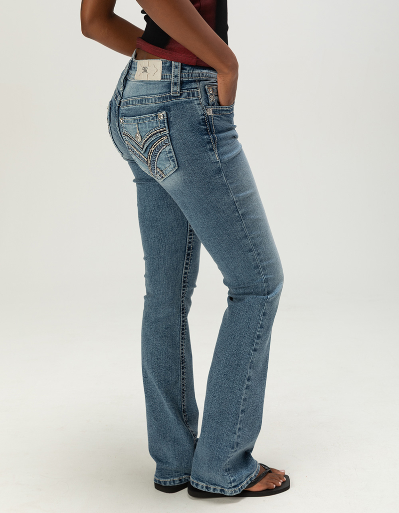 MISS ME X Pocket Womens Mid Rise Bootcut Jeans image number 2