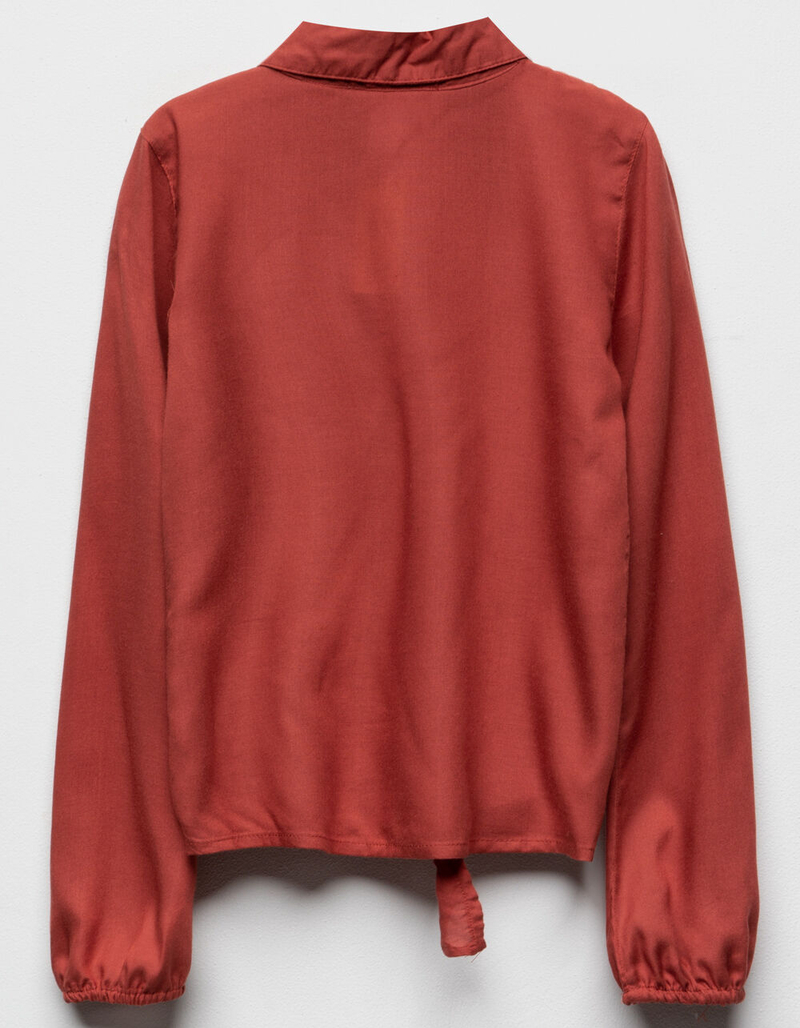 WHITE FAWN Solid Tie Front Girls Top image number 1