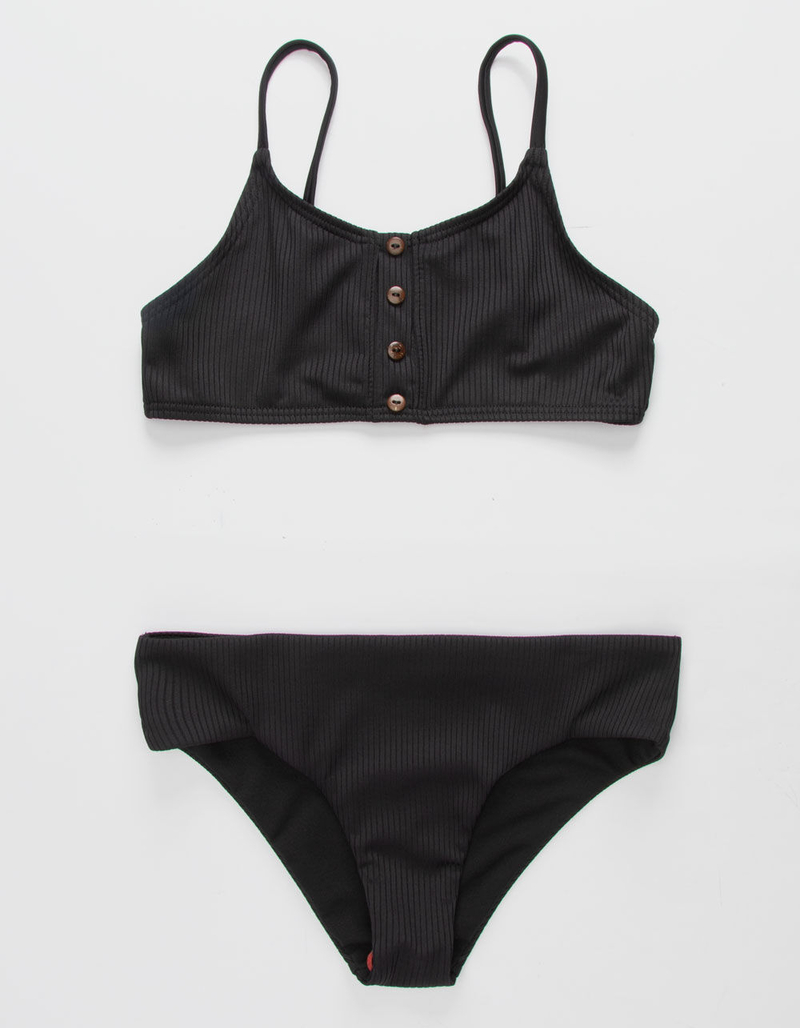 DAMSEL Ribbed Henley Black Girls Bikini Set image number 0