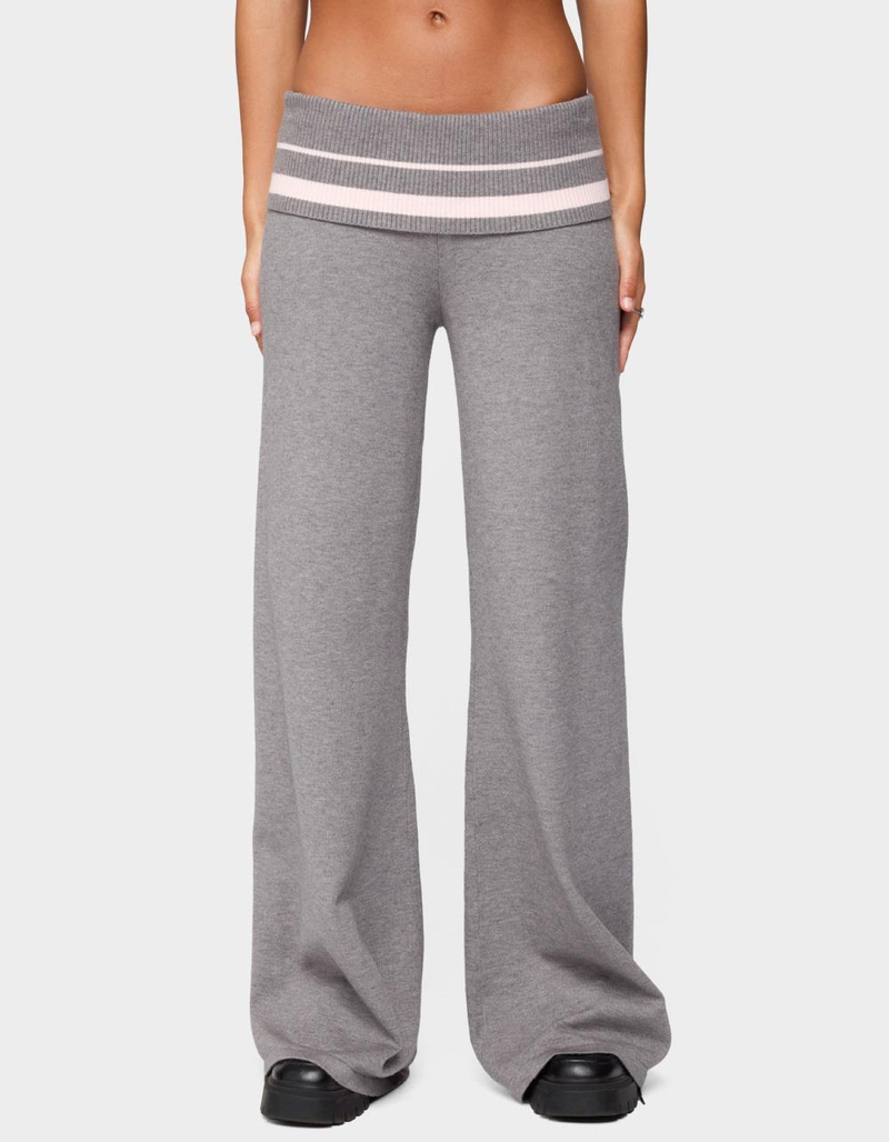 EDIKTED Kaliya Stripey Fold Over Knit Pants image number 0