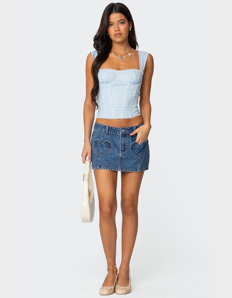EDIKTED Heart Pocket Denim Mini Skirt image number 1