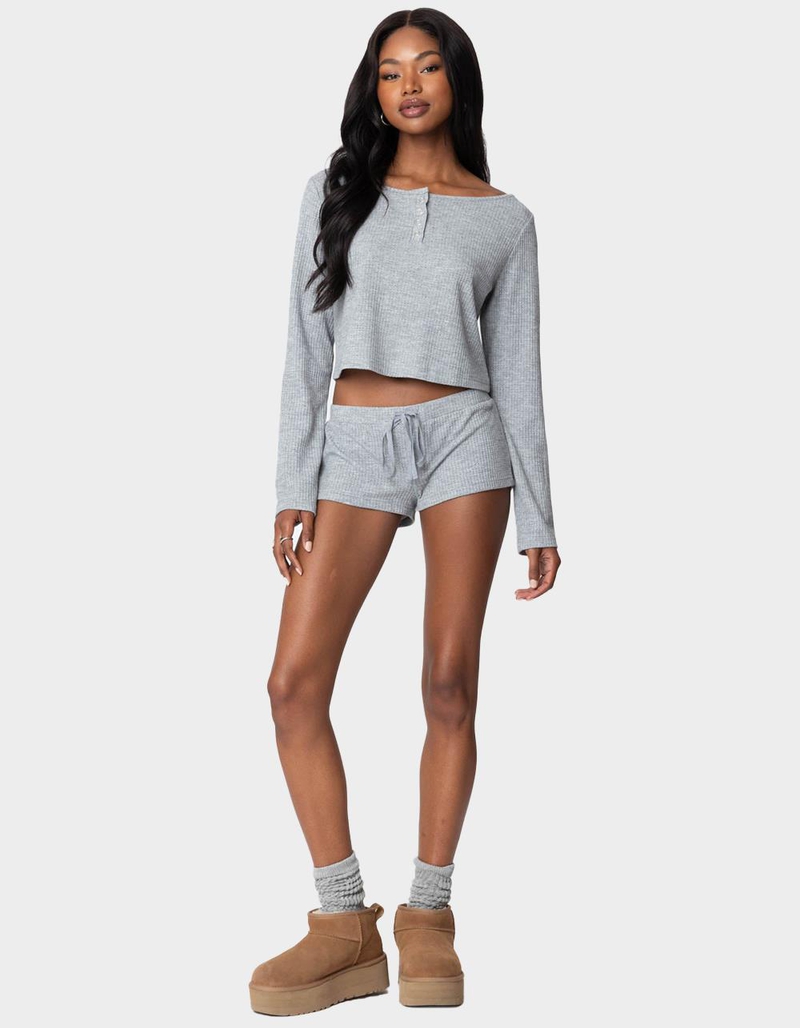 EDIKTED Teddy Waffle Shorts image number 2