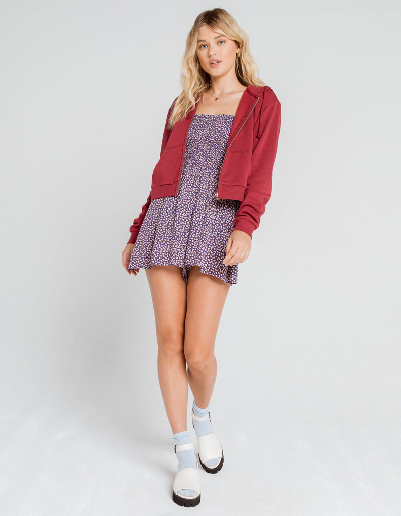 FULL TILT Essentials Womens Burgundy Crop Hoodie image number 3
