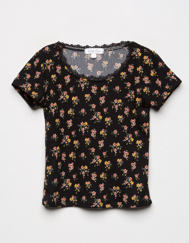 WHITE FAWN Floral Lace Black Combo Girls T-Shirt image number 0