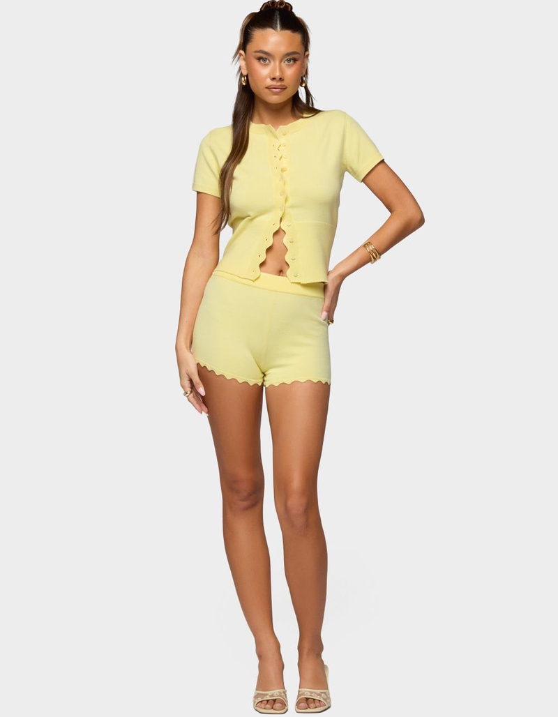 EDIKTED Rosie Scalloped Knit Button Up Top image number 3