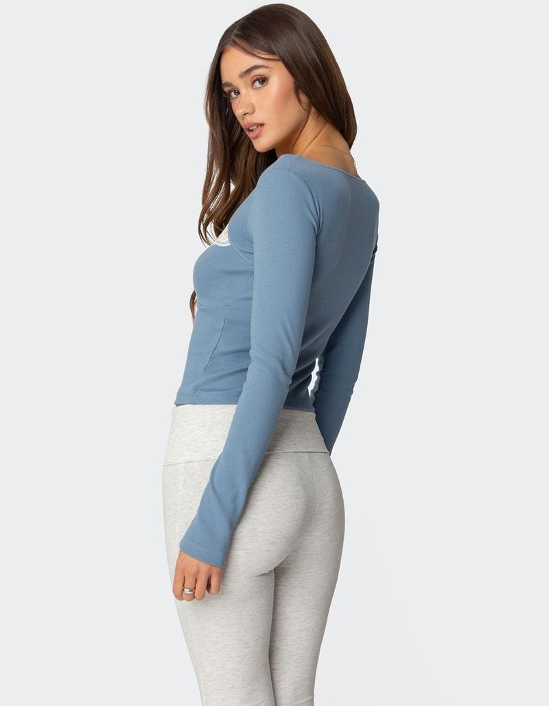 EDIKTED Morgyn Lace Trim Ribbed Top image number 4