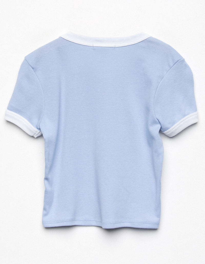 FULL TILT Embroidered Flower Smile Girls Ringer Tee image number 1