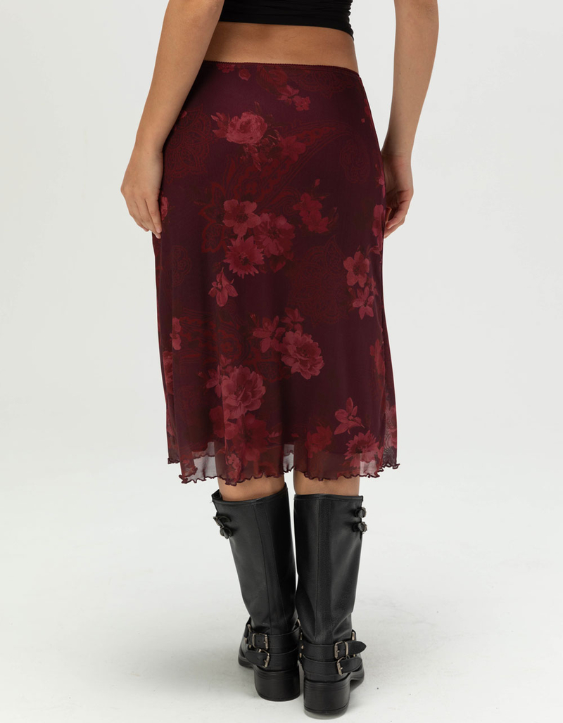 FULL TILT Low Rise Floral Womens Mesh Midi Skirt image number 3
