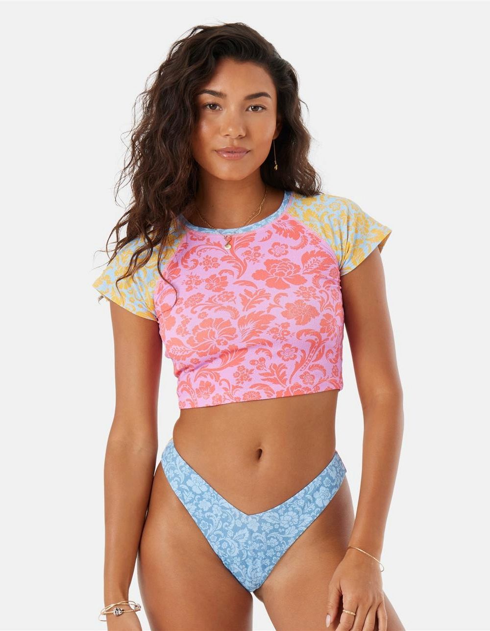 ROXY Tapestry Patchwork V-Front Cheeky Bikini Bottom - GREY/ROYAL