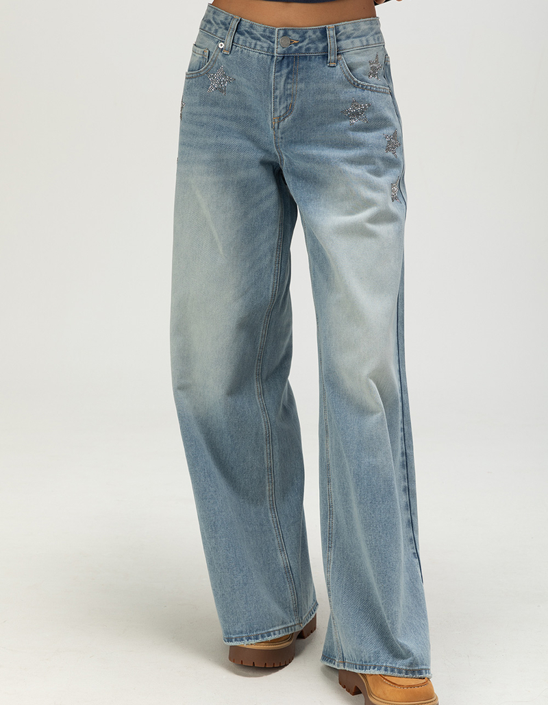 RSQ Womens Low Rise Star Rhinestone Baggy Jeans image number 3