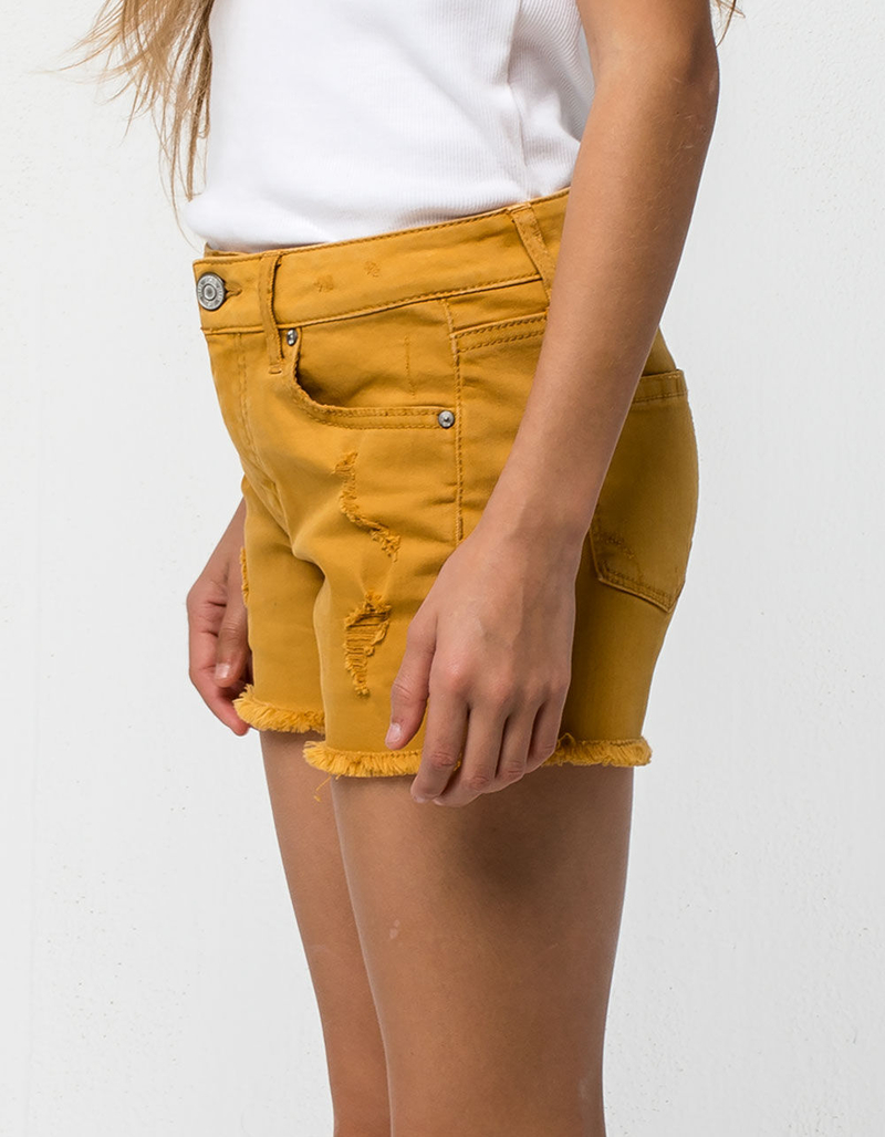 RSQ Venice Mid Rise Mustard Girls Ripped Denim Shorts image number 2
