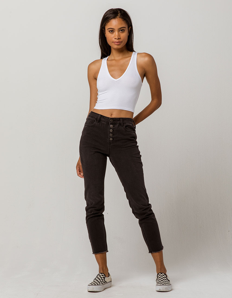 DESTINED Ribbed V-Neck White Womens Crop Tank Top image number 3