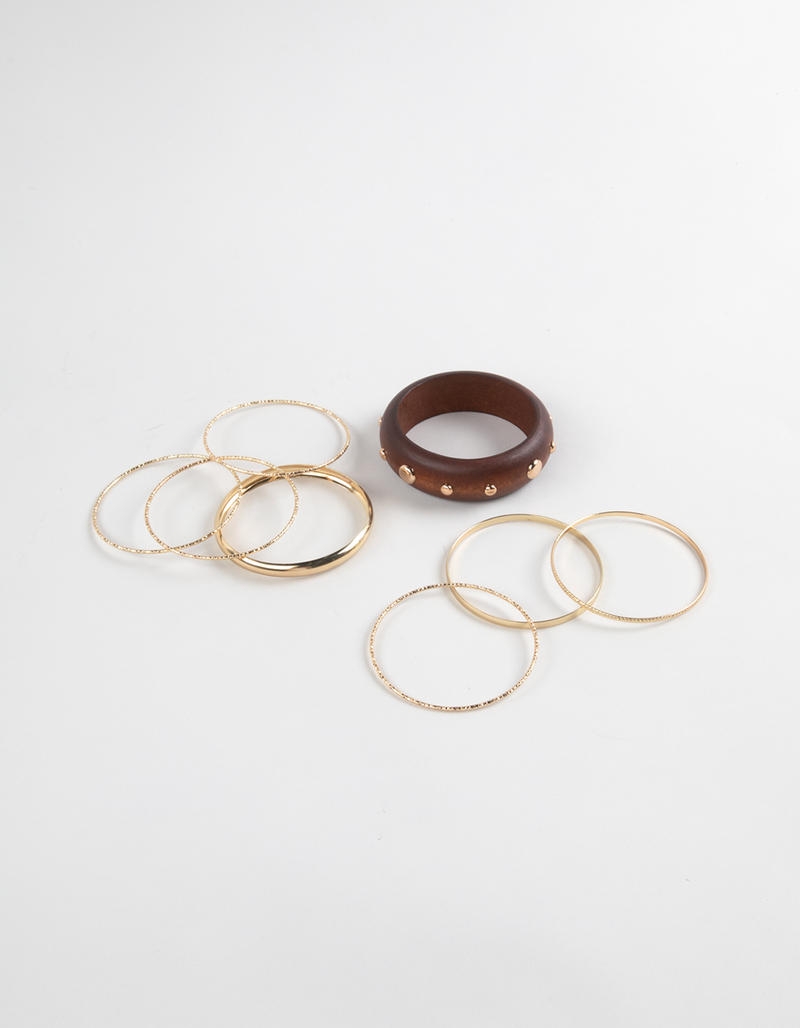 FULL TILT Wood Studded Metal Bangle Bracelet Set image number 0