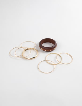 FULL TILT Wood Studded Metal Bangle Bracelet Set Primary Image