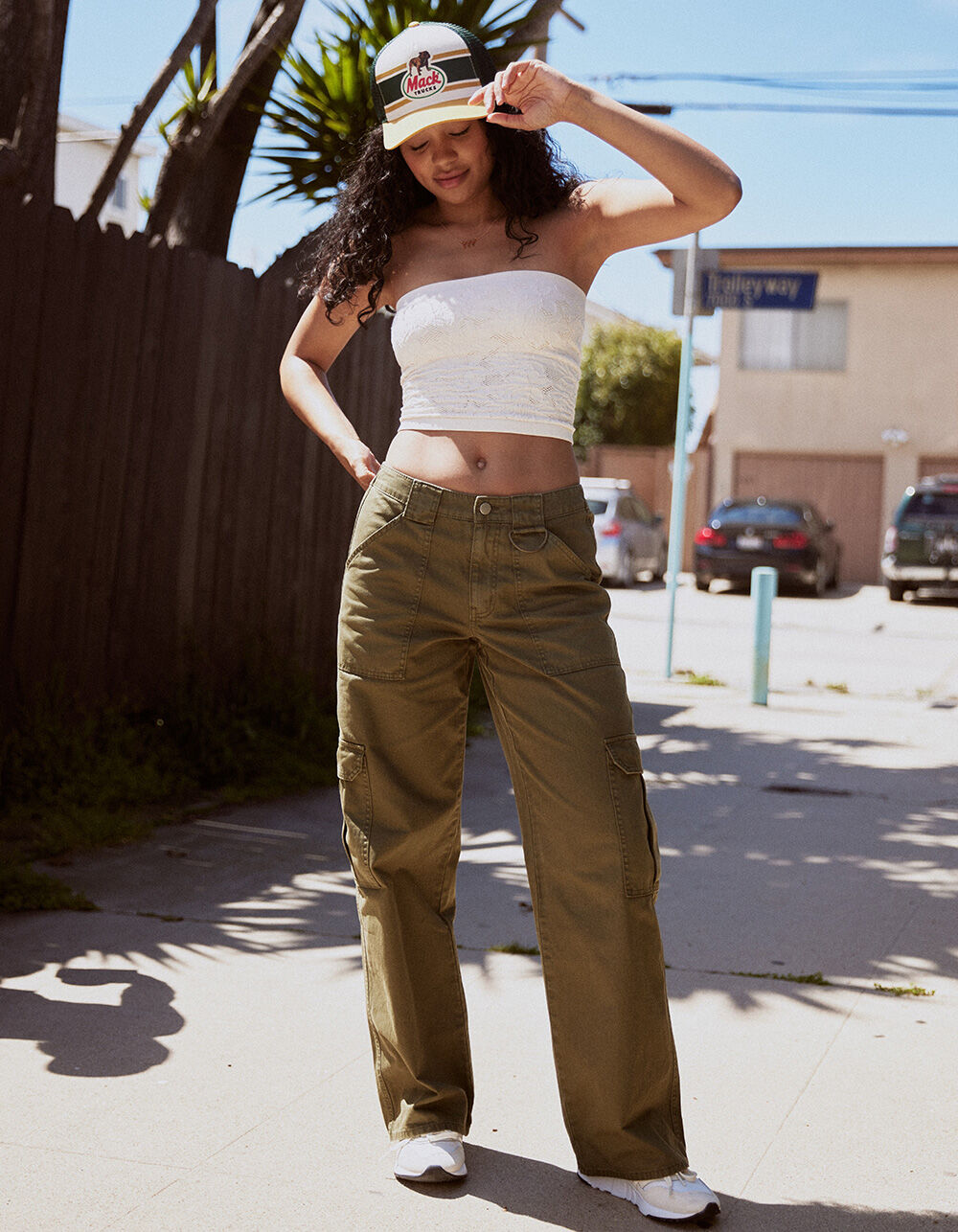 RSQ Womens Mid Rise D Ring Cotton Cargo Pants - OLIVE | Tillys