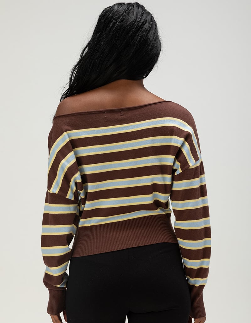 RSQ Womens Off The Shoulder Stripe Banded Bottom Sweater image number 3