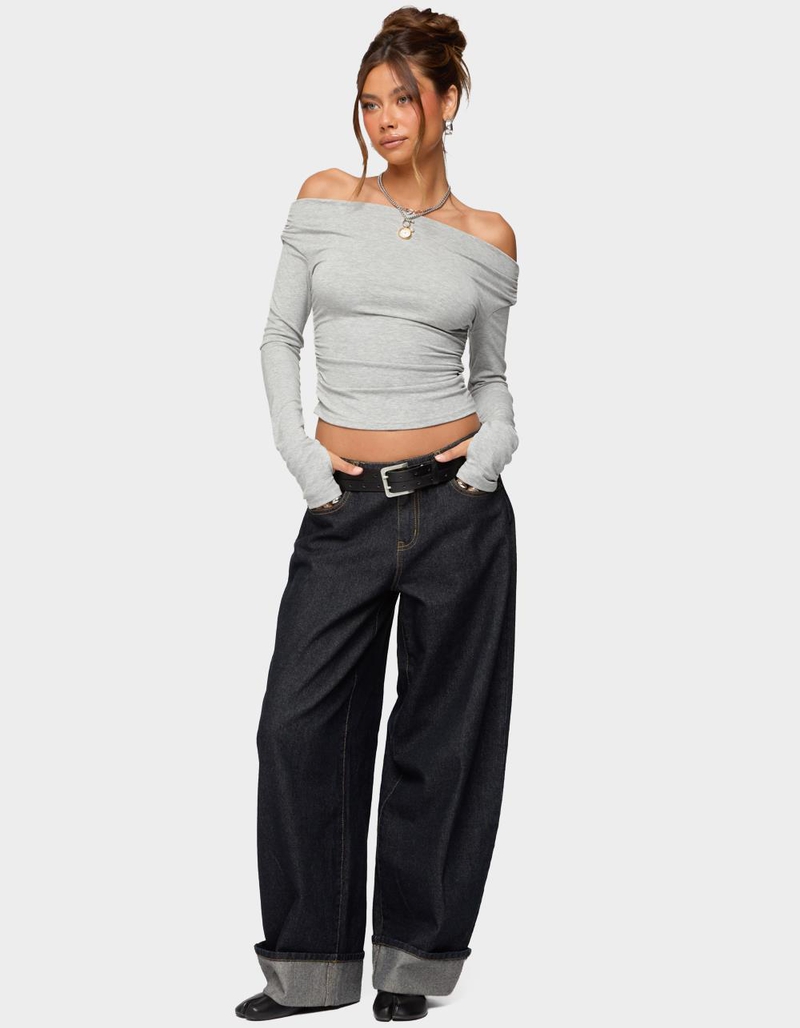 EDIKTED Milane Ruched Off Shoulder Ribbed Top image number 3