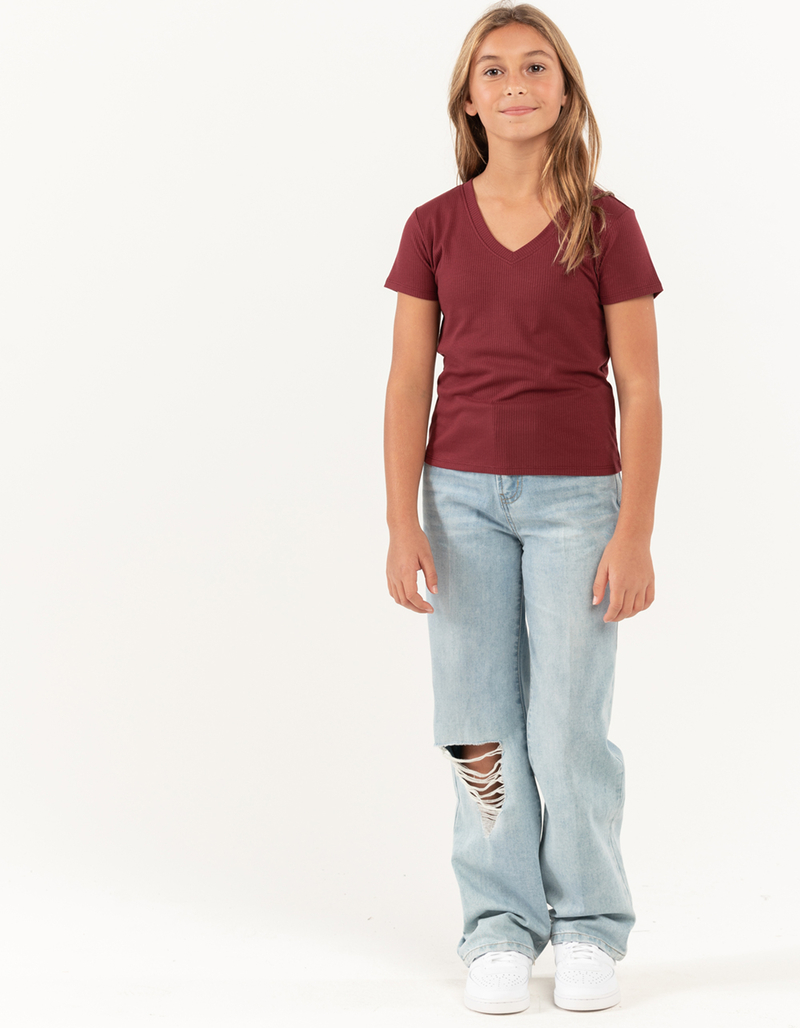 FULL TILT Essentials Girls V Neck Rib Tee image number 1