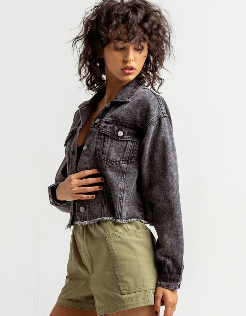 ASHLEY Washed Cutoff Womens Trucker Denim Jacket image number 1