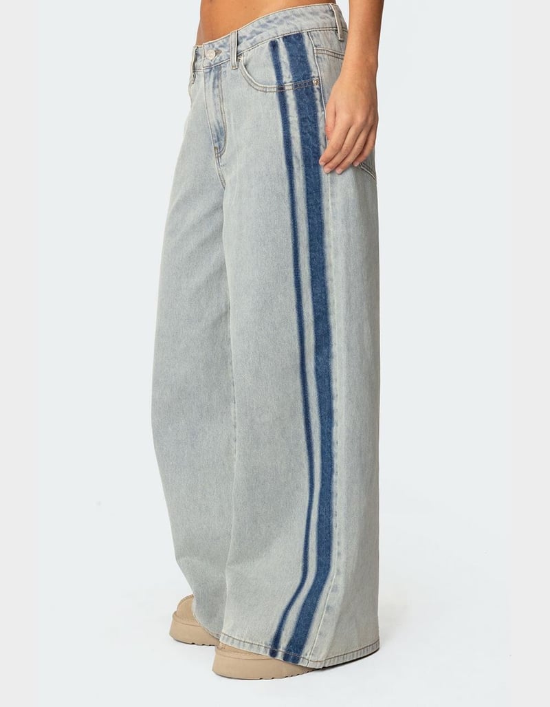 EDIKTED Side Stripe Washed Low Rise Jeans image number 3