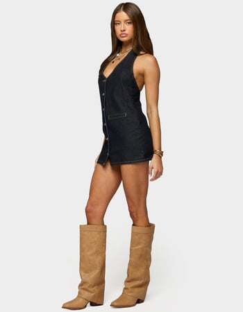 EDIKTED Destinee Denim Halter Mini Dress Alternative Image