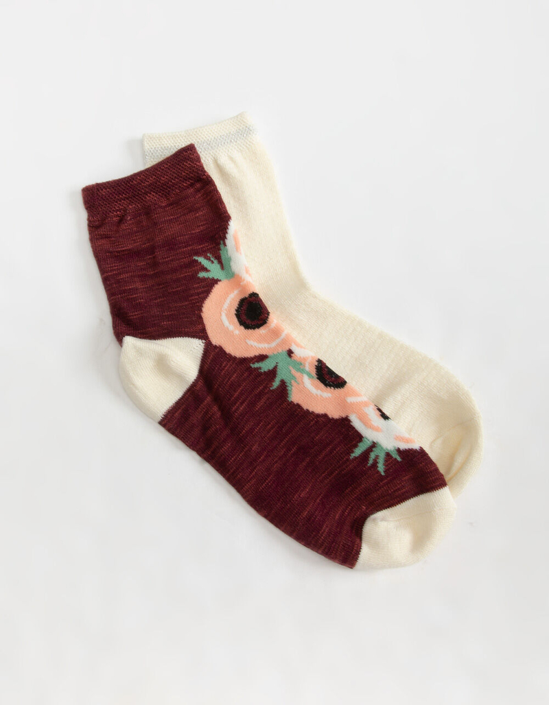 FULL TILT 2 Pack Flora & Lurex Womens Quarter Crew Socks image number 0