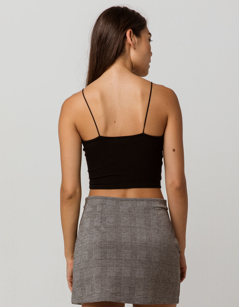 BOZZOLO Ribbed Elastic Spaghetti Strap Black Womens Crop Cami image number 2