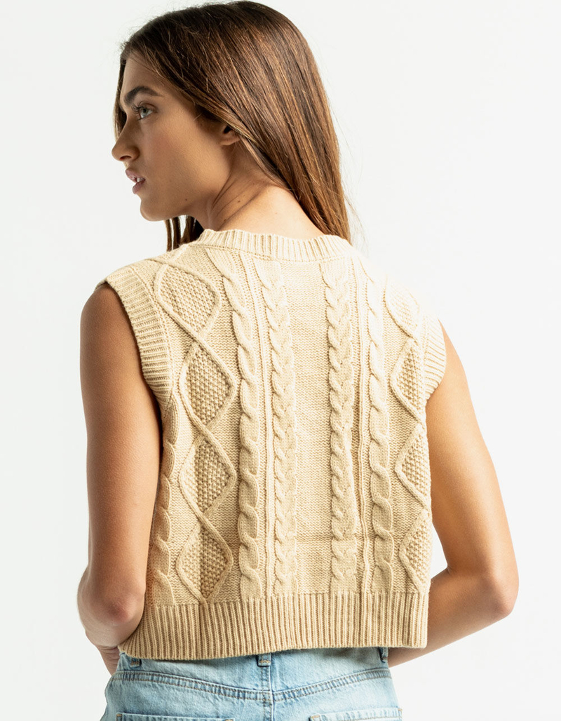 RSQ Slide Slit Womens Tan Cable Vest image number 2