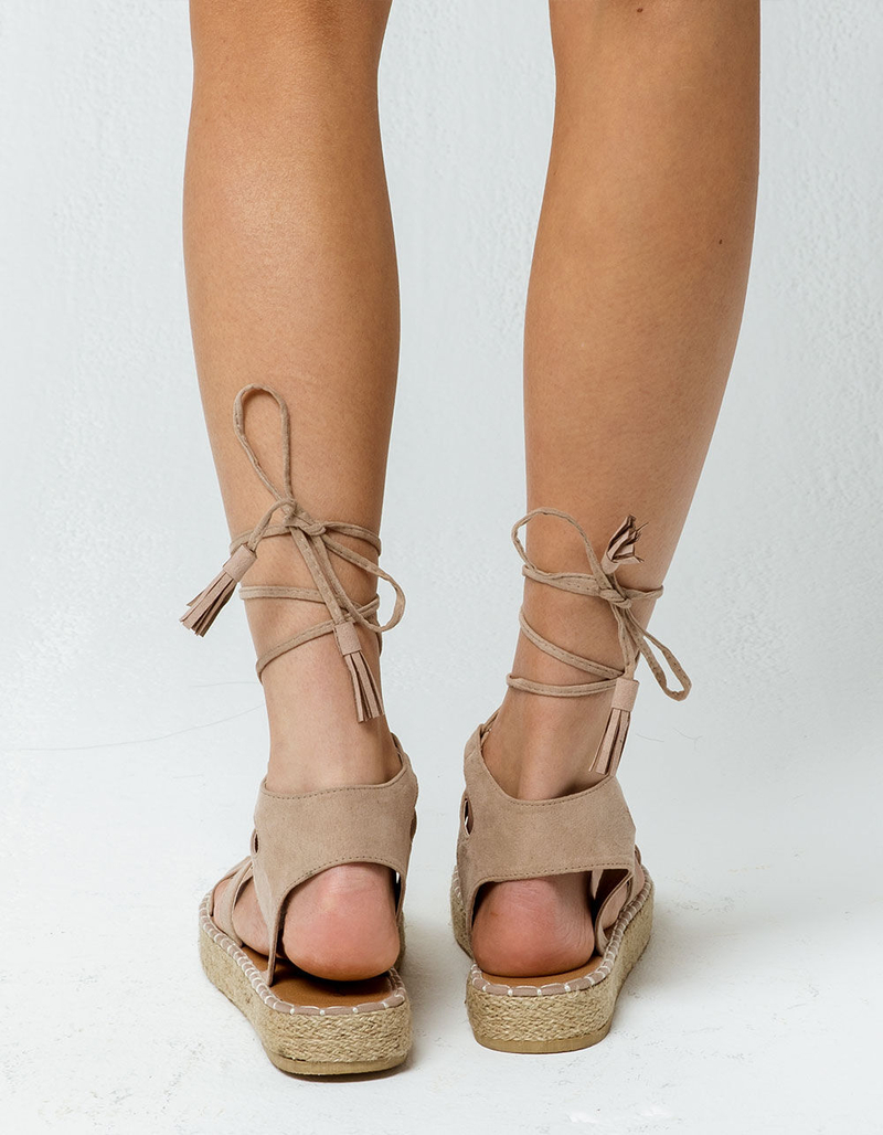 QUPID Lace Up Gladiator Taupe Womens Espadrilles Flatform Sandals image number 2