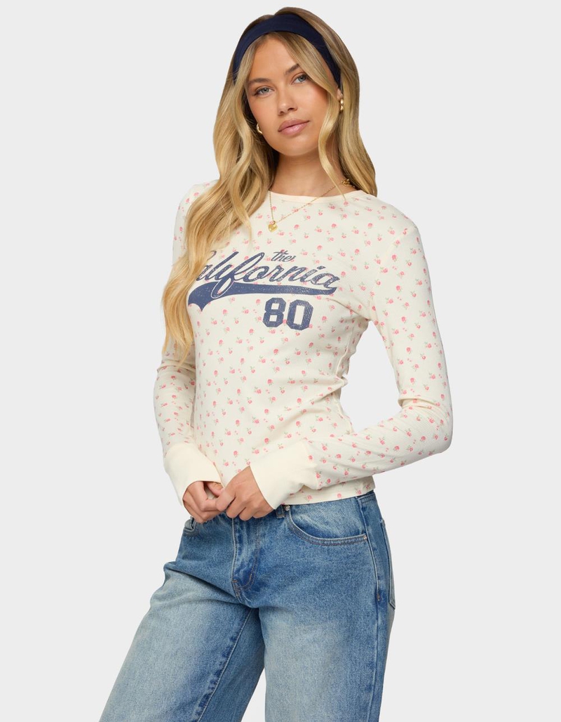 EDIKTED Cali Floral Ribbed Long Sleeve Tee image number 1