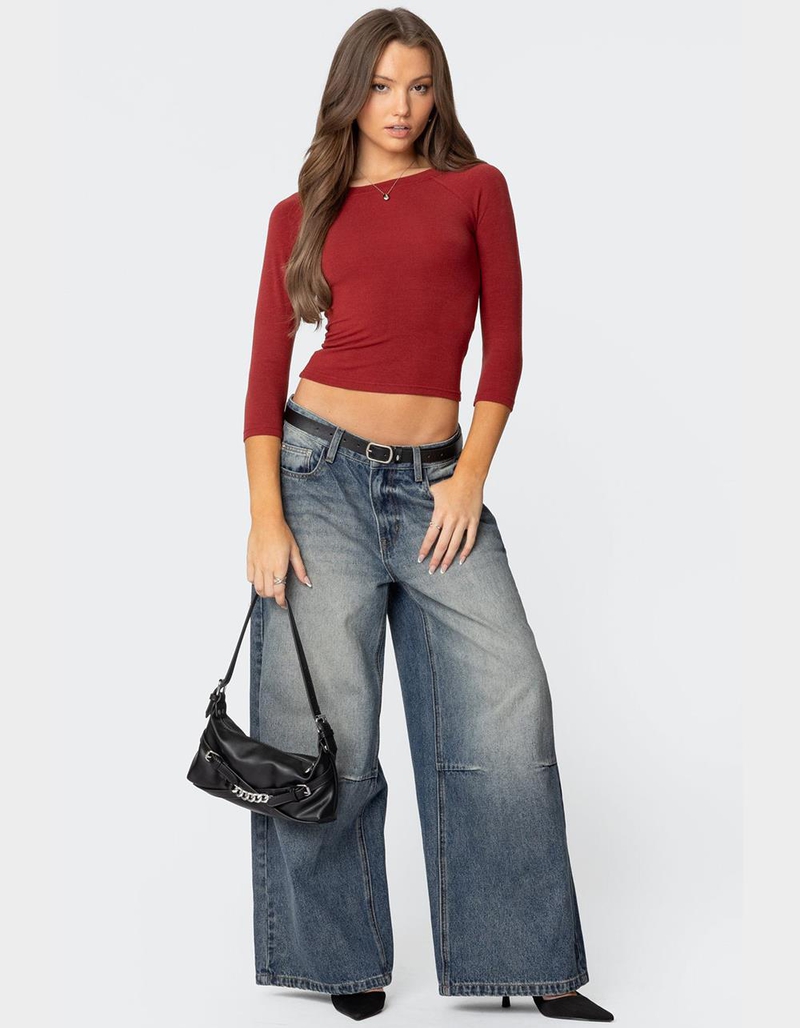 EDIKTED Mary Quarter Sleeve Wide Neck Top image number 1