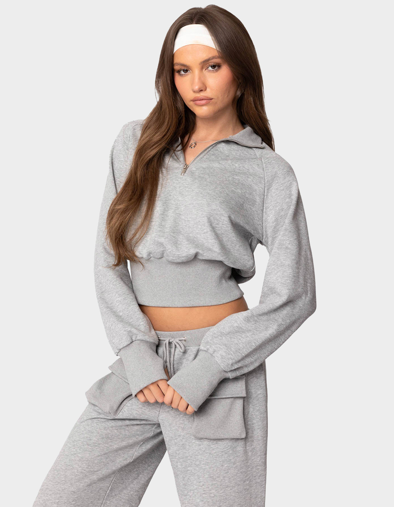 BLUE SOLID FRENCH TERRY BOXY QUARTER ZIP