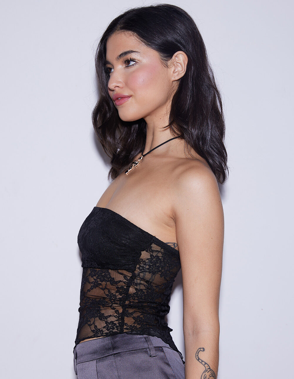 WEST OF MELROSE Lace Asymmetrical Womens Tube Top - BLACK | Tillys