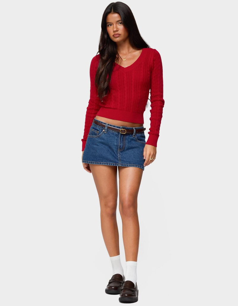 EDIKTED Ashlee V-Neck Cable Knit Top image number 3