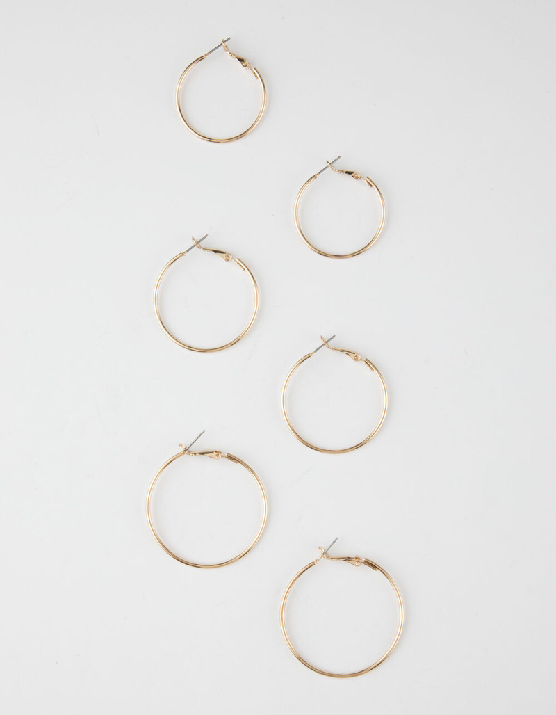 FULL TILT 3 Pairs Gold Hoop Earrings image number 0