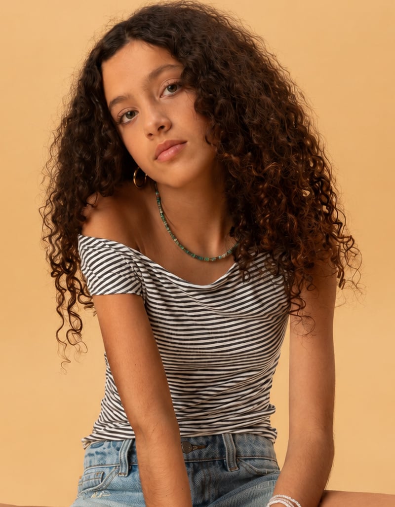 FULL TILT Girls Stripe Off The Shoulder Top image number 1