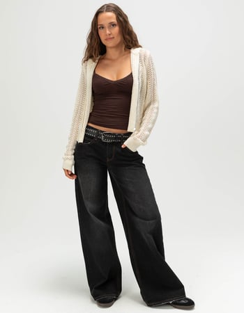 RSQ Womens Open Knit Zip-Up Hooded Sweater Alternative Image