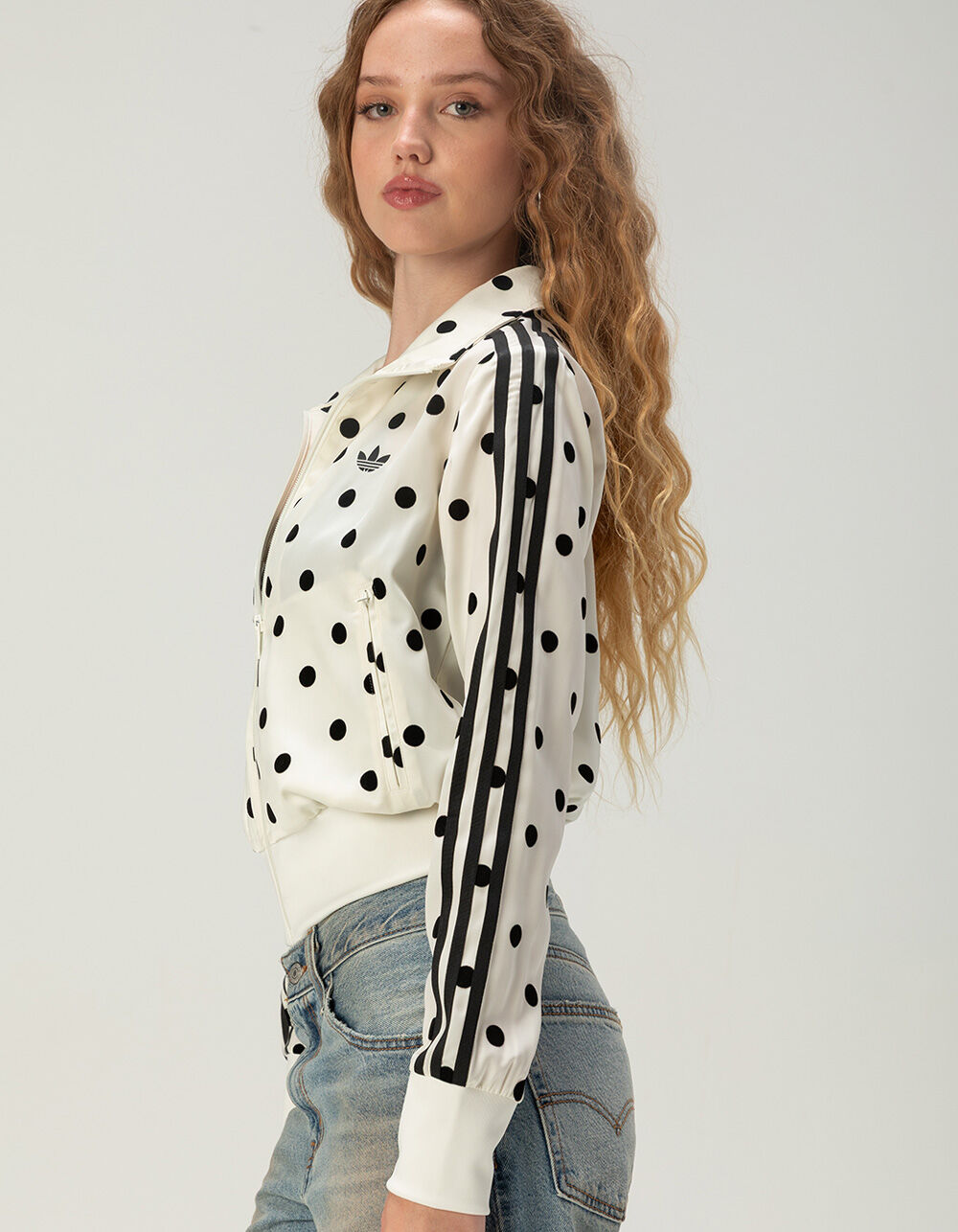ADIDAS Originals Satin Polka Dot Womens Track Jacket - OFF WHITE