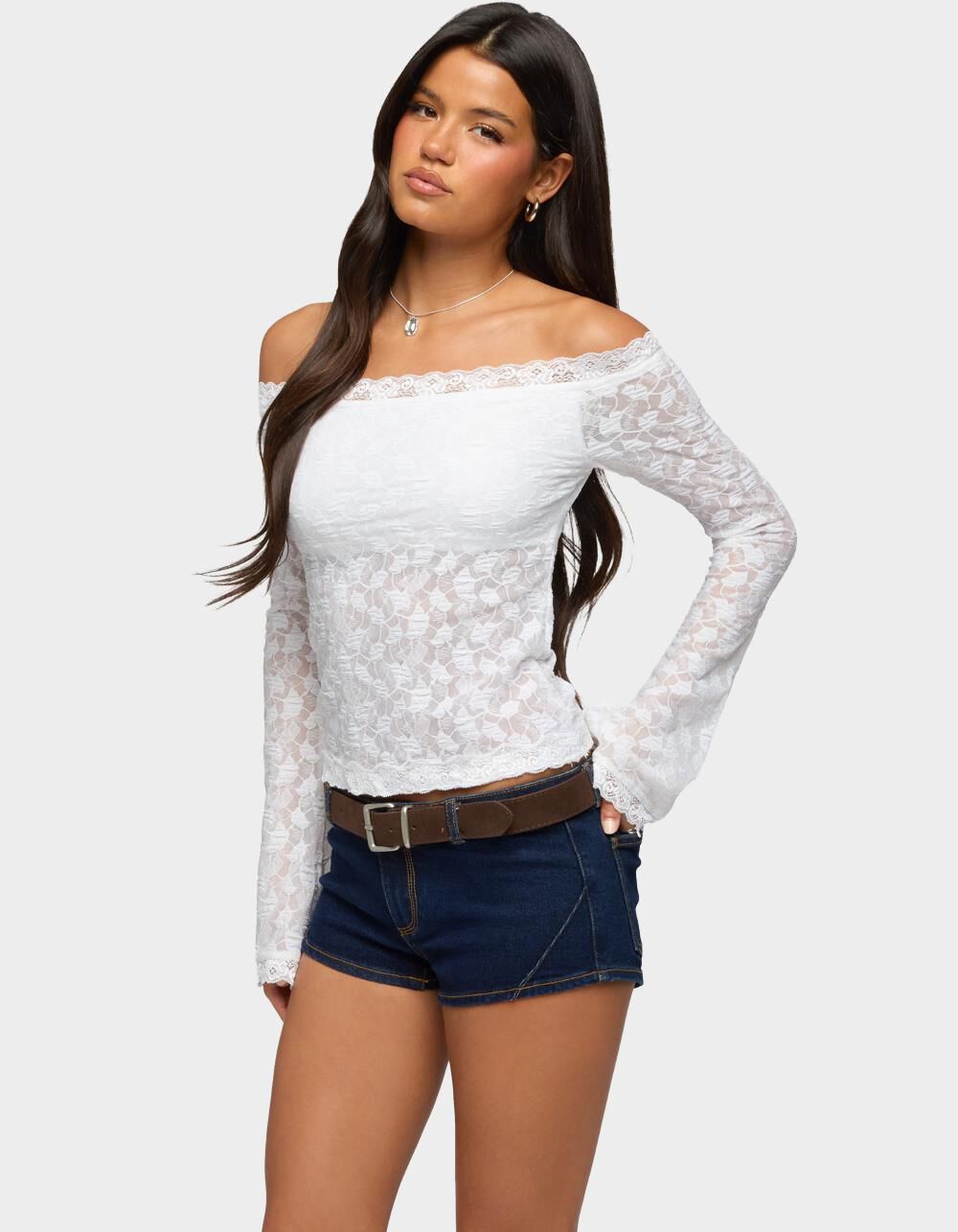 EDIKTED Built In Bra Off Shoulder Lace Top - WHITE - S | Tillys
