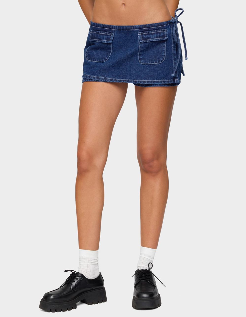 EDIKTED Giselle Wrap Denim Mini Skort image number 0