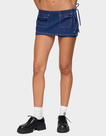 EDIKTED Giselle Wrap Denim Mini Skort Primary Image