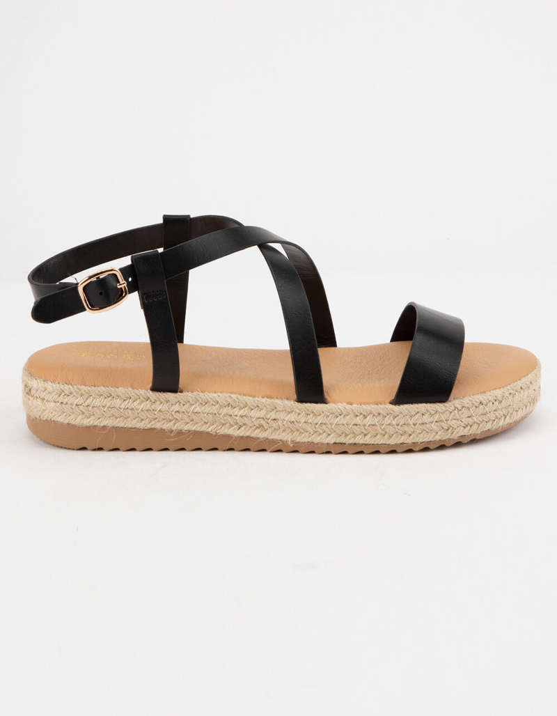 BAMBOO Strap Black Womens Espadrille Flatform Sandals image number 2