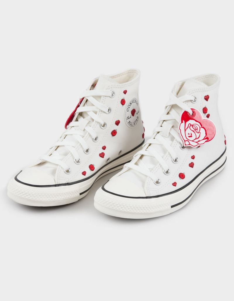 CONVERSE Chuck Taylor All Star Roses Embroidered Womens High Top Shoes - WHITE