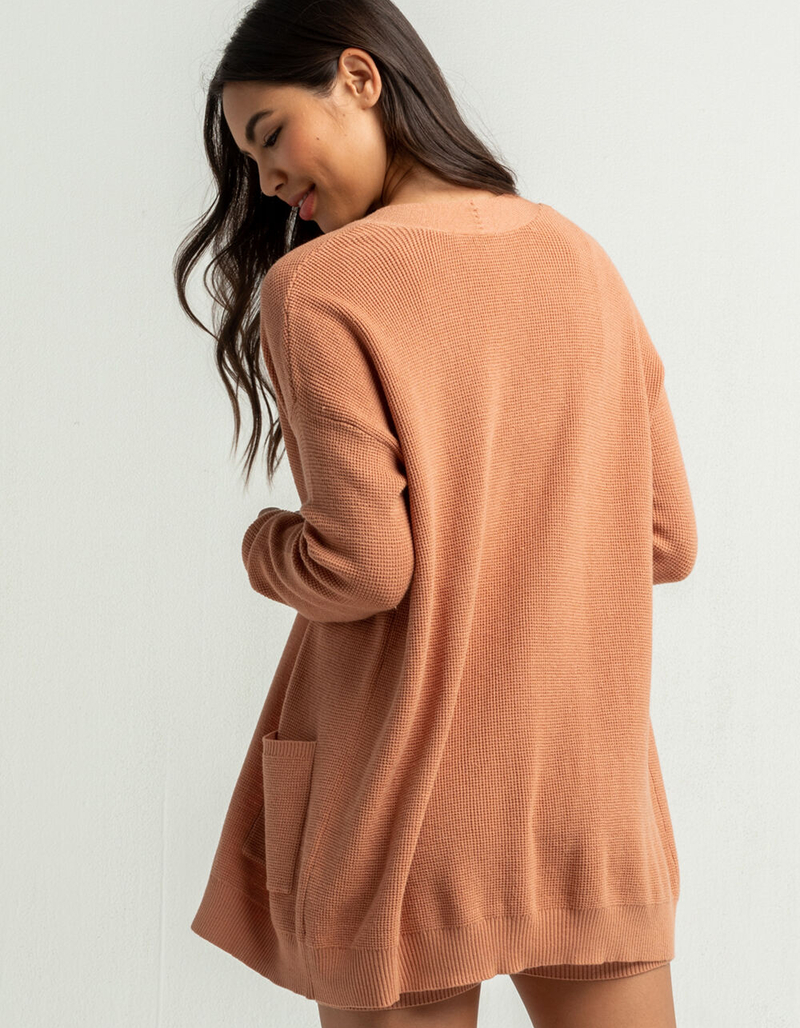 SKY AND SPARROW Waffle Stitch Womens Long Cardigan image number 2
