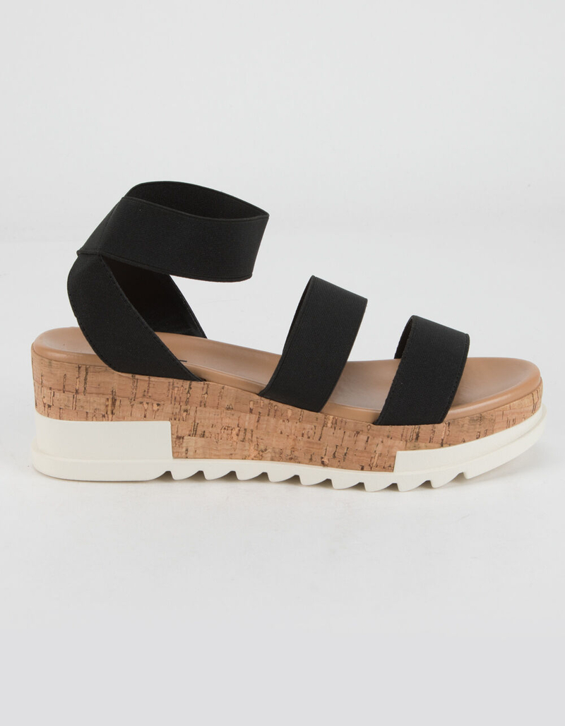 SODA Elastic Strap Cork Womens Black Flatform Sandals image number 1